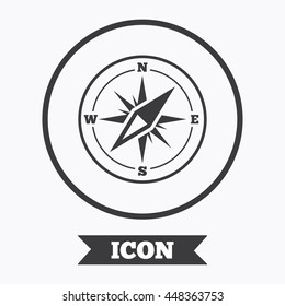Compass sign icon. Windrose navigation symbol. Graphic design element. Flat symbol in circle button. Vector