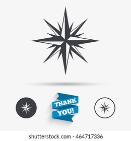 Compass sign icon. Windrose navigation symbol. Flat icons. Buttons with icons. Thank you ribbon. Vector