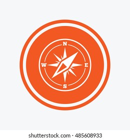 Compass sign icon. Windrose navigation symbol. Graphic design element. Flat windrose compass symbol on the round button. Vector
