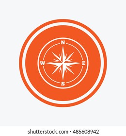 Compass sign icon. Windrose navigation symbol. Graphic design element. Flat windrose compass symbol on the round button. Vector