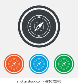 Compass sign icon. Windrose navigation symbol. Graphic design web element. Flat windrose compass symbol on the round button. Vector