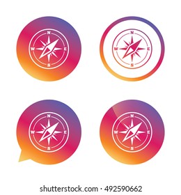 Compass sign icon. Windrose navigation symbol. Gradient buttons with flat icon. Speech bubble sign. Vector