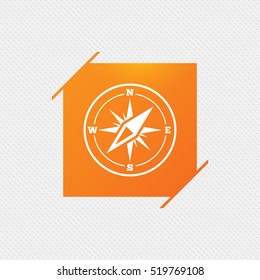 Compass sign icon. Windrose navigation symbol. Orange square label on pattern. Vector