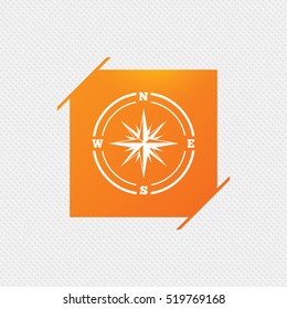 Compass sign icon. Windrose navigation symbol. Orange square label on pattern. Vector