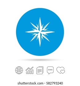 Compass sign icon. Windrose navigation symbol. Copy files, chat speech bubble and chart web icons. Vector