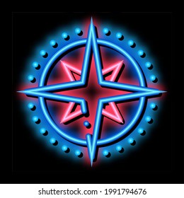 vector del signo de la brújula de la luz de neón. Signo de brújula de icono brillante. ilustración de símbolo transparente