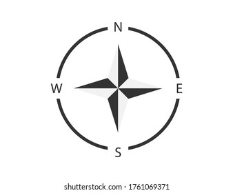 Compass sign. North, west, south and east direction. Map navigation with star shape. Isolated retro compass. Maritime navigator template. GPS position icon. Vector EPS 10.