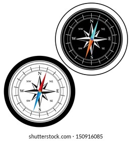 COMPASS SILHOUETTE AND OUTLINE VECTOR
