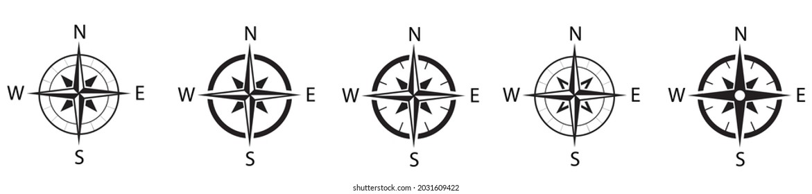 Compass simple conjunto de iconos. Conjunto de símbolos de brújula. Icono de rosa de viento. Vector