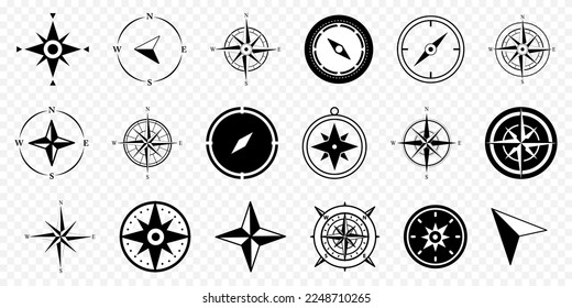 Compass simple icon set. Compass symbol set.