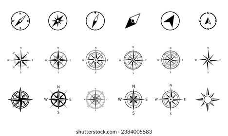 Compass simple icon set. Compass symbol set. Wind rose icon. Vector illustration
