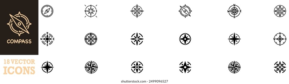 Compass simple icon set. Compass symbol set. Wind rose icon. Vector Illustration. Vector Graphic. EPS 10