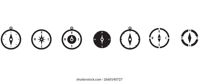 Compass simple icon set. Compass symbol set. Wind rose icon Vector.