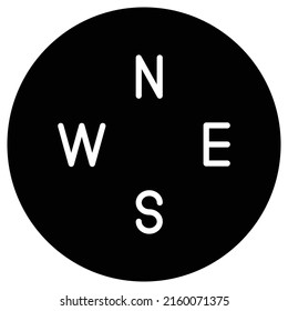 Compass simple icon vector. Flat design. White icon on black circle. White background.ai