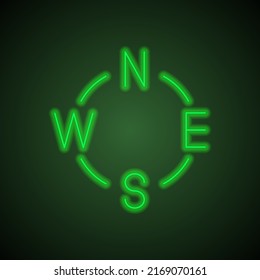 Compass simple icon, vector. Flat design. Green neon on black background with green light.ai