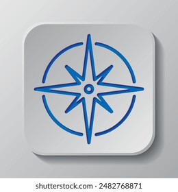 Compass simple icon vector. Flat design. Paper cut design. Cutted blue symbol with shadow. Gray badge button, gray background.ai