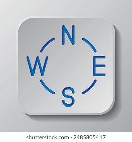 Compass simple icon, vector. Flat design. Paper cut design. Cutted blue symbol with shadow. Gray badge button, gray background.ai