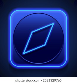 Compass simple icon vector. Flat design. Blue neon style on button. With shadow.ai