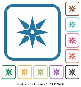 Compass simple icons in color rounded square frames on white background