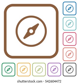 Compass simple icons in color rounded square frames on white background