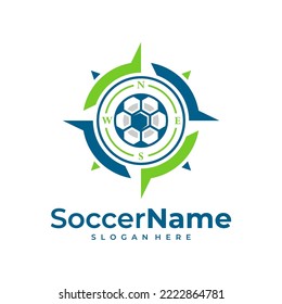 Compass Soccer logo template, Football logo design vector