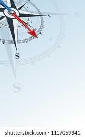 Compass southeast background vector illustration. Arrow points to the southeast. Compass on a blue background. Compass illustrations can be used as background. Travel concept with copy space place.