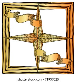 compass star gold framed drawing
