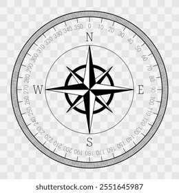 Compass star icon on checkered background. Rose of the winds vector icon