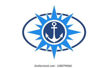 compass star  inside of which is shown anchors isolated vector template
