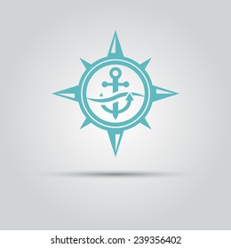 compass star within which the anchor under a wave vector isolated logo