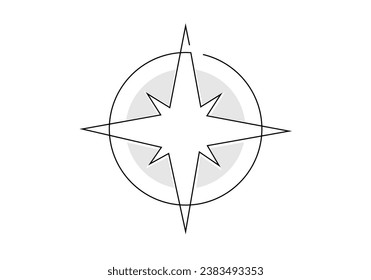 Compass symbol in continuous one line art drawing. Vector illustration isolated. Minimalist design handdrawn.