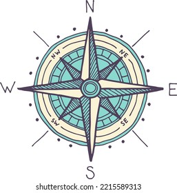 Compass symbol. Marine navigation hand drawn sketch