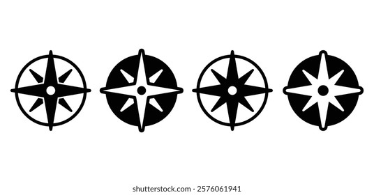 compass symbol sign icon vector design black white color simple illustration collection isolated