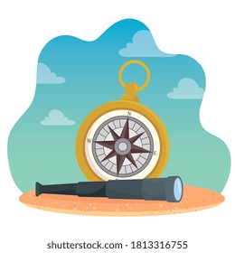 compass with telescope design Sea nautical ocean navigation travel underwater water and marine theme Vector illustration