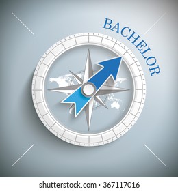 Compass with the text Bachelor. Eps 10 vector file.
