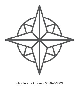 Compass thin line icon, navigator and geography, windrose sign vector graphics, a linear pattern on a white background, eps 10.