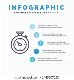 Compass, Timer, Time, Hotel Blue Infographics Template 5 Steps. Vector Line Icon template