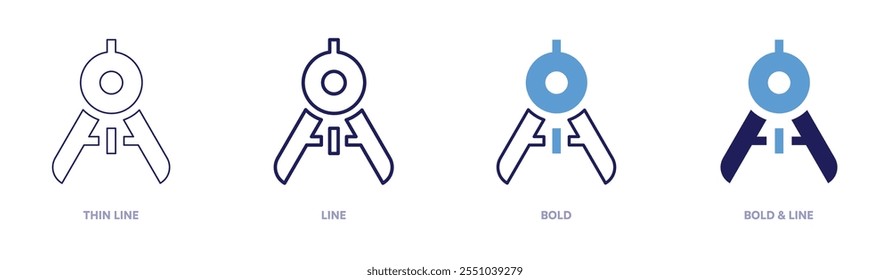 Compass tool icon in 4 different styles. Thin Line, Line, Bold, and Bold Line. Duotone style. Editable stroke.