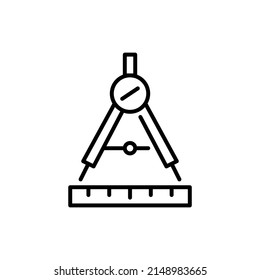 Herramienta de brújula y regla. Icono de trazo de píxeles perfecto, modificable