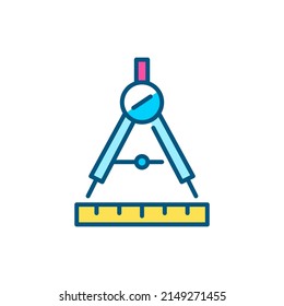 Compass tool and a ruler. Pixel perfect, editable stroke color icon