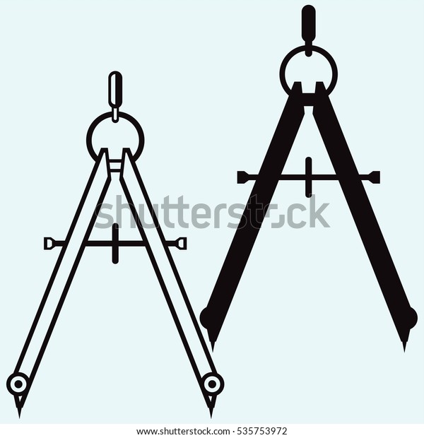 Compass. Tools for drawing. Isolated on blue\
background. Vector\
silhouettes