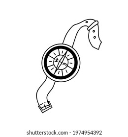 Compass. Tourism. Vector outline drawing on an isolated white background. Doodle illustration for decor, sticker print.