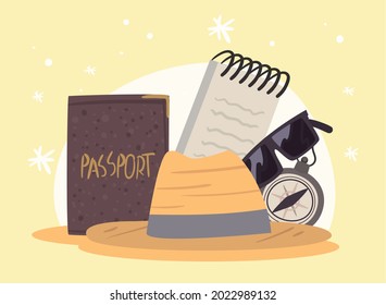 compass and travel set icons