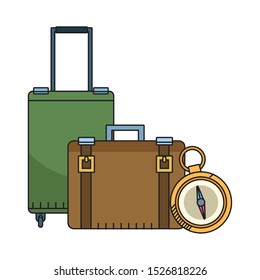 compass and travel suitcases icon over white background, vector illustration