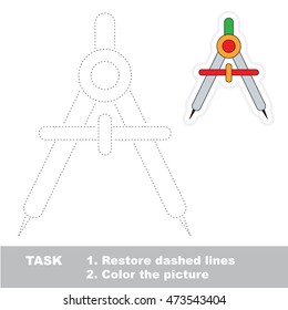Compass in vector to be traced. Restore dashed line and color the picture. Trace game for children.