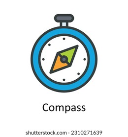 Kompass Vector Fill Umriss Icon Design Illustration. Symbol der Benutzeroberfläche auf weißem Hintergrund EPS10-Datei