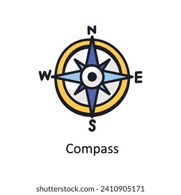 Compass vector filled outline doodle Design illustration. Symbol on White background EPS 10 File