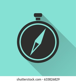 Compass vector icon with long shadow. Illustration isolated for graphic and web design.