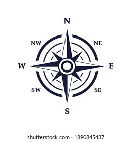 Compass vector icon. Navigation black symbol. Wind rose sign.  Travel equipment illustration isolated on white