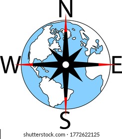 Compass vector icon. Navigation and orientation, sign flat symbol. Black illustration on globe background.